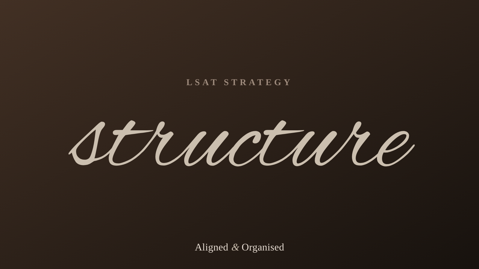 An editorial cover for LSAT Strategy, with the word structure in script