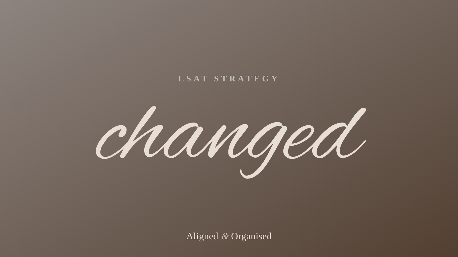 An editorial cover for LSAT Strategy, with the word changed in script